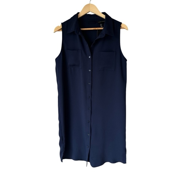 Adrienne Vittadini Sleeveless Navy Button-Up Shirt Dress, 10 - Picture 1 of 8